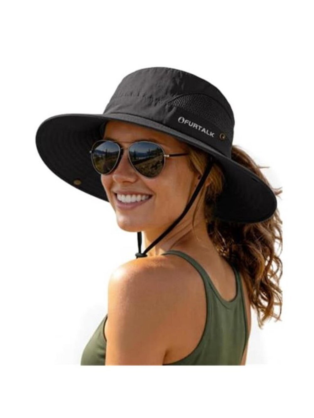 Womens Sun Hat with Ponytail Hole Beach Hiking Summer Wide Brim UPF 50+